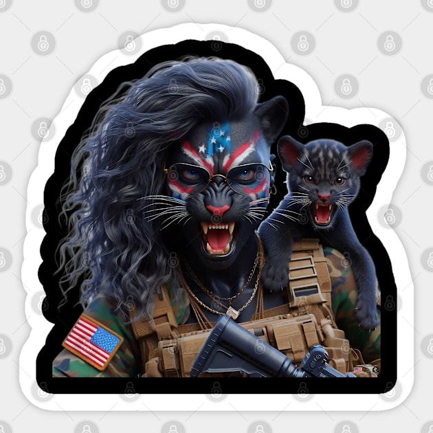 Woman Warrior Panther with Cub by focusln Sticker by Darn Doggie Club by focusln